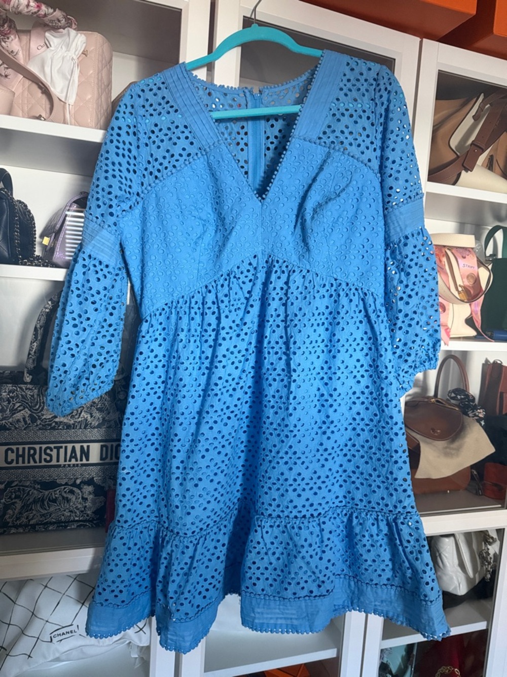 Lilly Pulitzer Blue Eyelet V-Neck Midi Dress